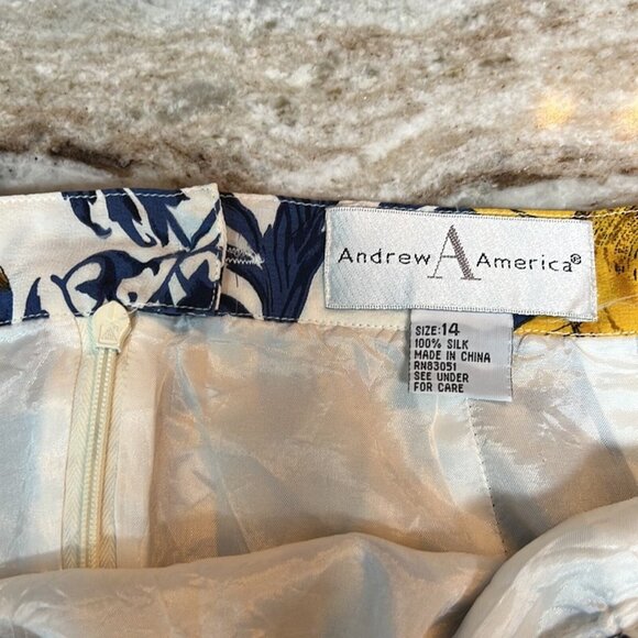 Andrew America Mini Skirt Size 14 Floral 100% silk blue & yellow sunflower - Picture 6 of 9